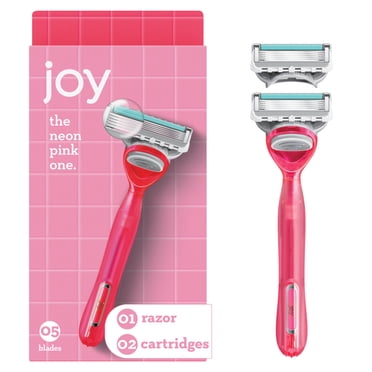 joy Razor for Women, 5 Blades, Manual Razor, Handle and 2 Razor Blade Refills, Neon Pink