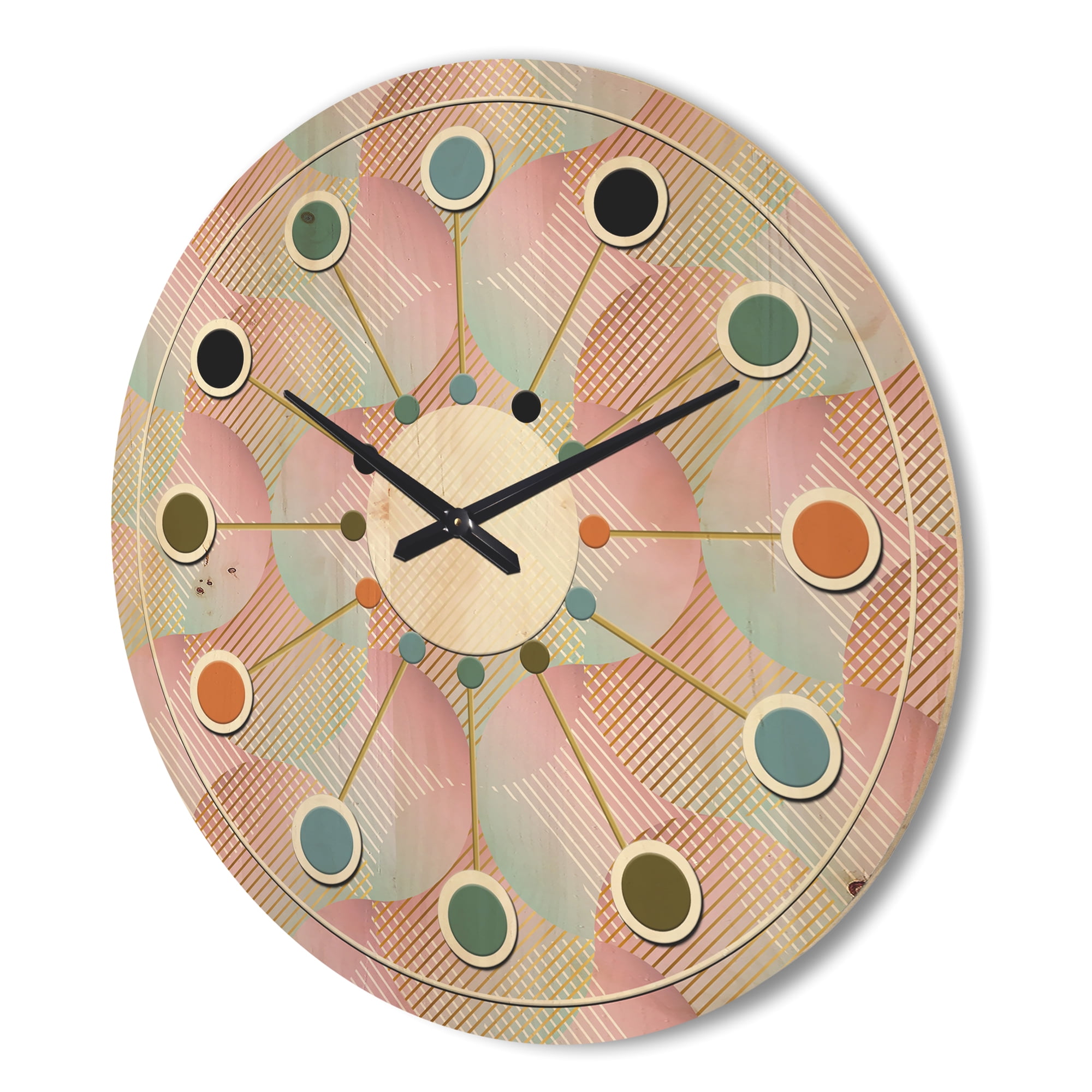 Designart 'Abstract Retro Pattern Design VII' Mid-Century Modern Wood Wall Clock