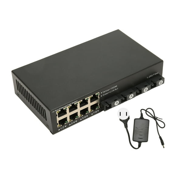 Gigabit Ethernet Switch 12 Ports 10 100 1000M Tx1310nm Rx1550nm Autoneg Fiber Media Converter for Office 100?240V