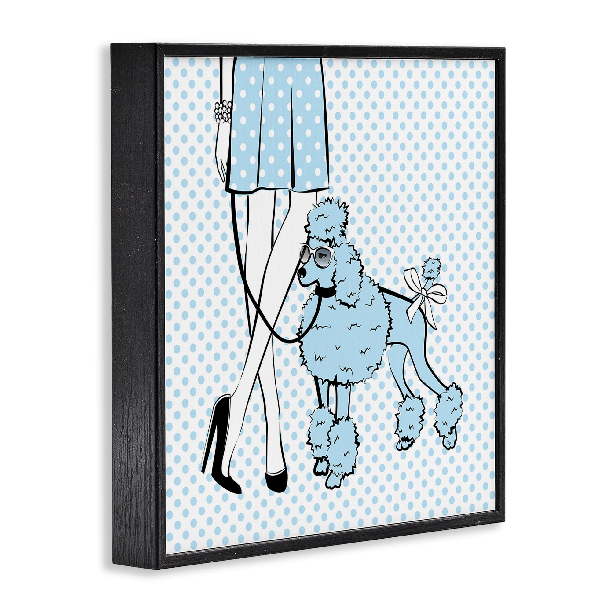 Stupell Industries Dotted Girl & Poodle Novelty Painting Black Framed Art Print Wall Art, 17 x 17