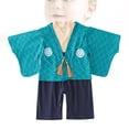 thumbnail image 4 of Mono de bebé tipo kimono japonés de manga larga, traje de bebé, mameluco, ropa para niños pequeños con abrigo azul, adecuado para niños de 12 a 18 meses, 4 of 6