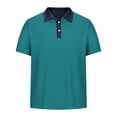 thumbnail image 5 of Avirosel Men's Summer Breathable Short Sleeve Shirt Striped Color Block Casual Polo with 3 Buttons for Outdoor Sports and Daily Wear Mint Green, 5 of 5