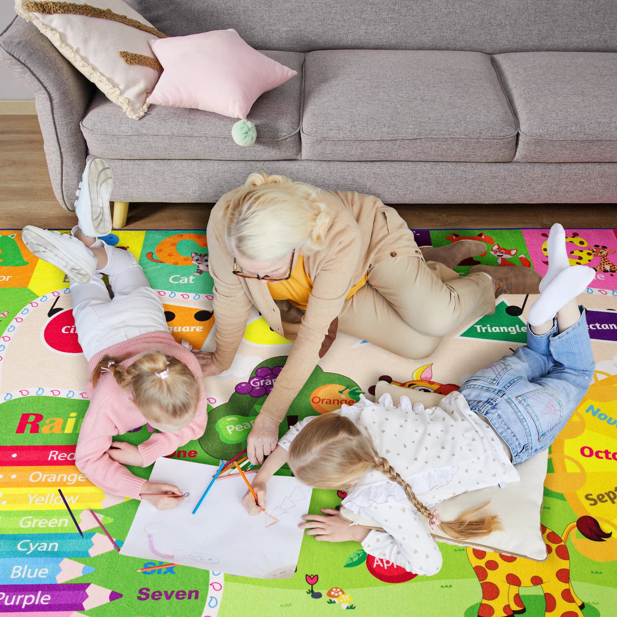 Dwelke Kids Rugs Animals Educational Carpet Play Rug for Playroom Mat Alphabet Area Rug, Cute Cartoon Daycare Supplies, Kids Gift for Playroom,Bedroom and Nursery 4'x6'