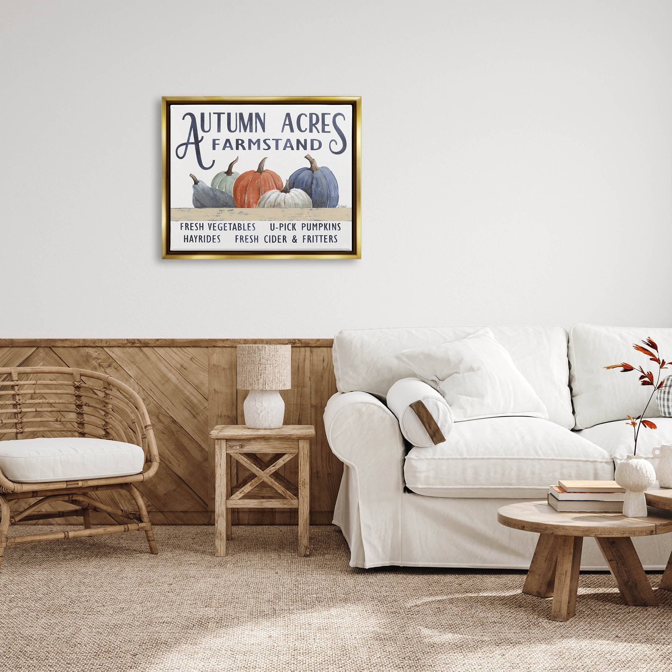 Autumn Acres Farmstand Fall Signage Holiday Graphic Art Metallic Gold Framed Art Print Wall Art