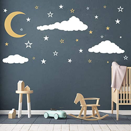 moon stars and clouds wall decals kids wall decoration