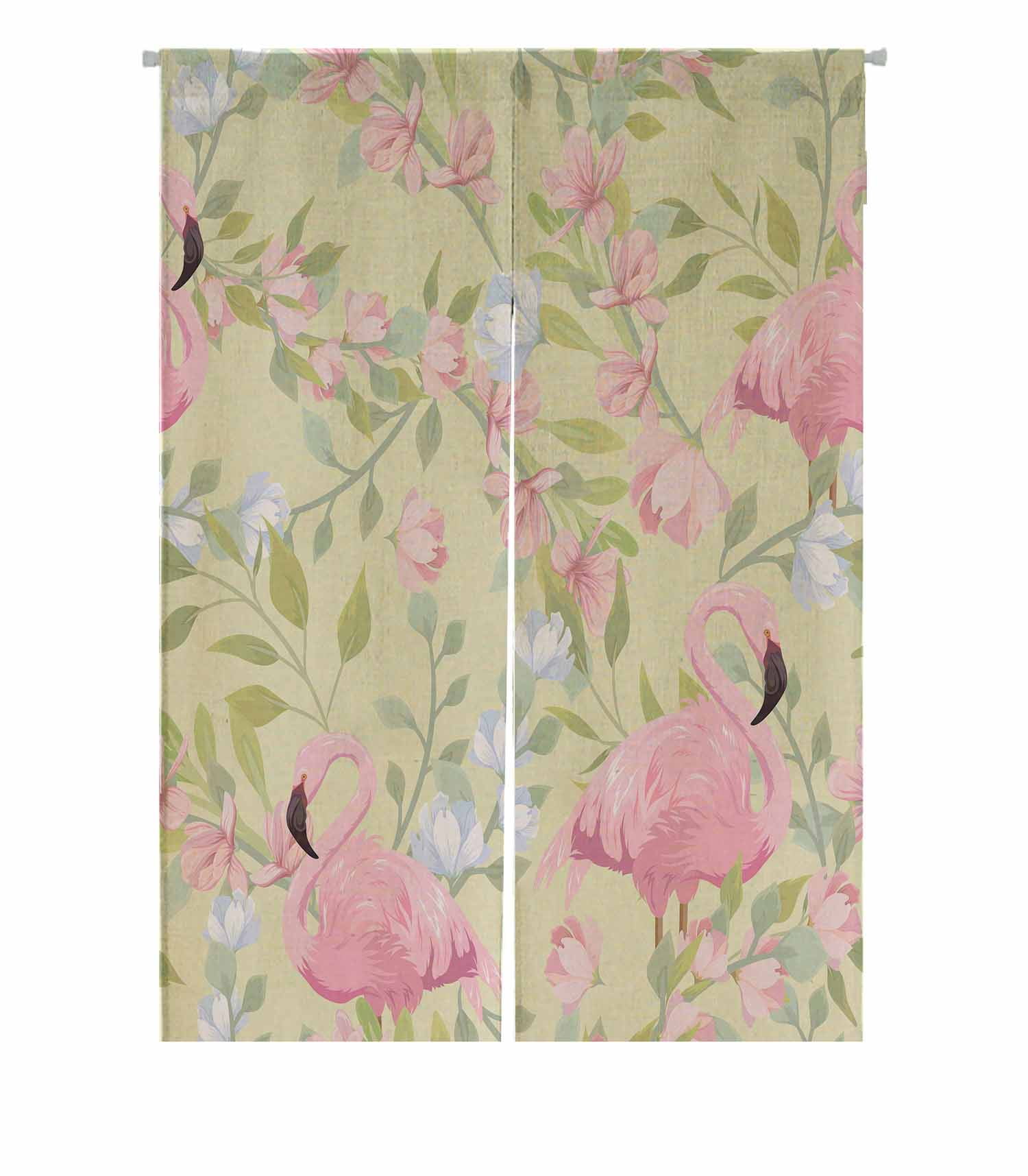 PKQWTM Gentle Pink Flowers And Flamingo Door Curtain Window Cover Home