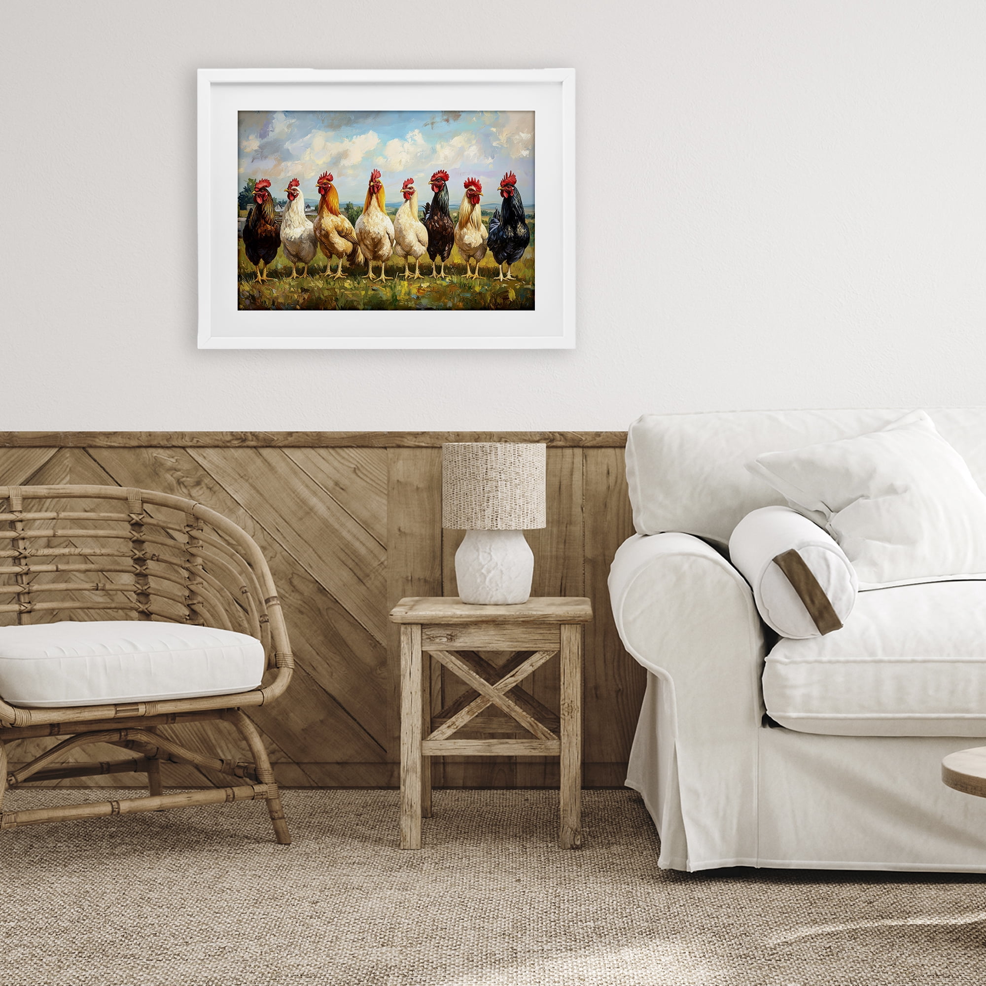 Stupell Industries Chicken Brood on Horizon White Framed Print Under Glass, design by Petal Prints Design