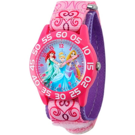 Pink Girls Watch - Princess Girls' Plastic Case Watch, Pink Printed Nylon Strap