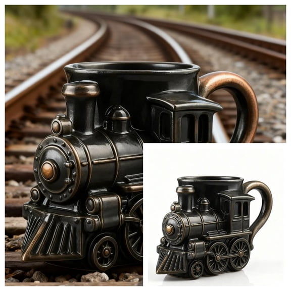 EcoNest European Steam Train Resin Craft Home Artwork With Inner Liner Coffee Mug For Desk
