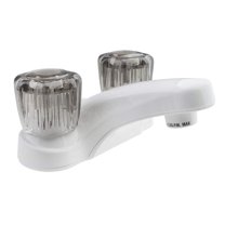 Dura Faucet Lavatory Faucet with Smoked Acrylic Knobs for RV Bathrooms - White