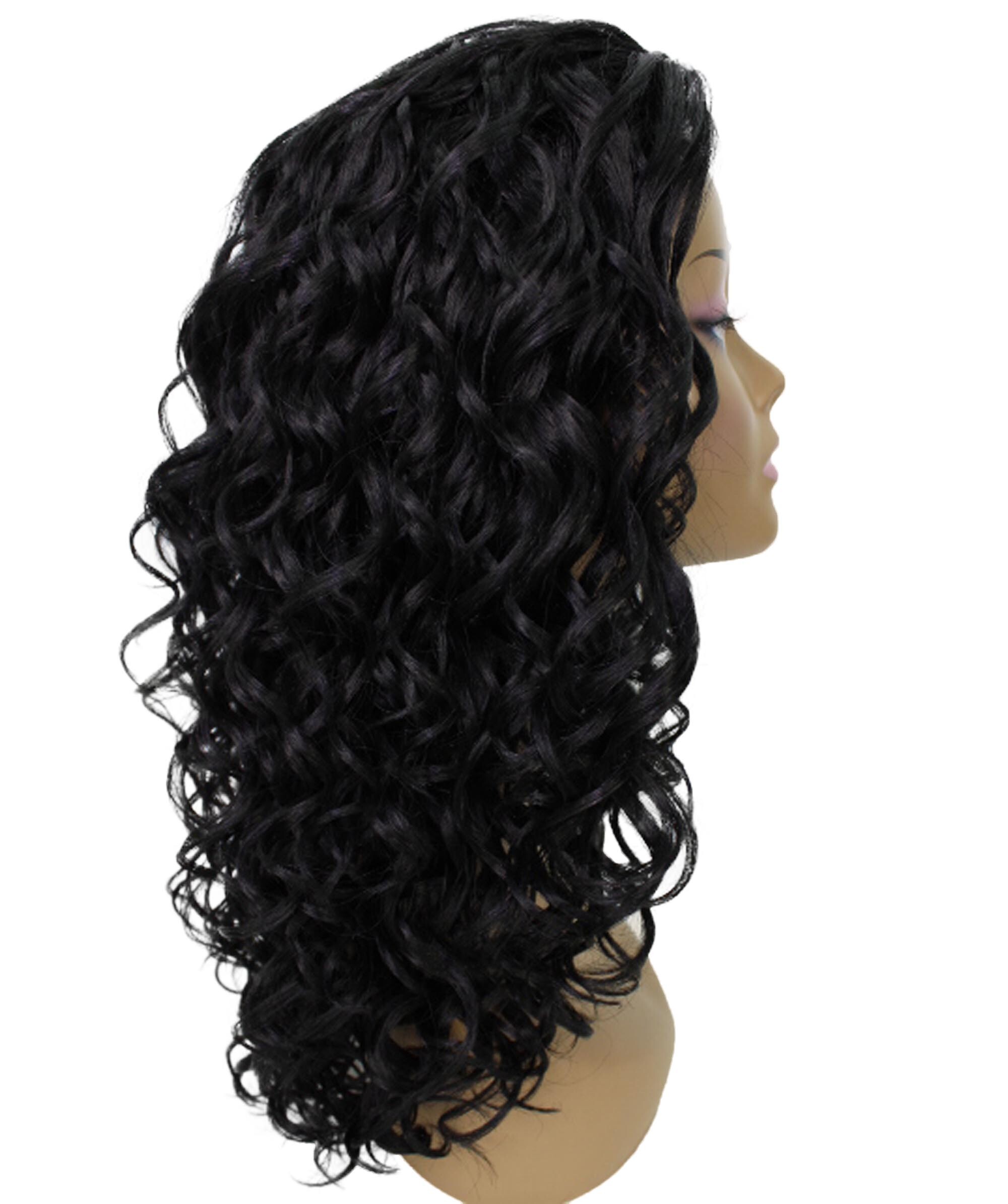 LUXLUXE Makayla Curly Body Waves 22 in Long Half Wig Full Cap Wig, Heat Resistant Fibers, Natural Black