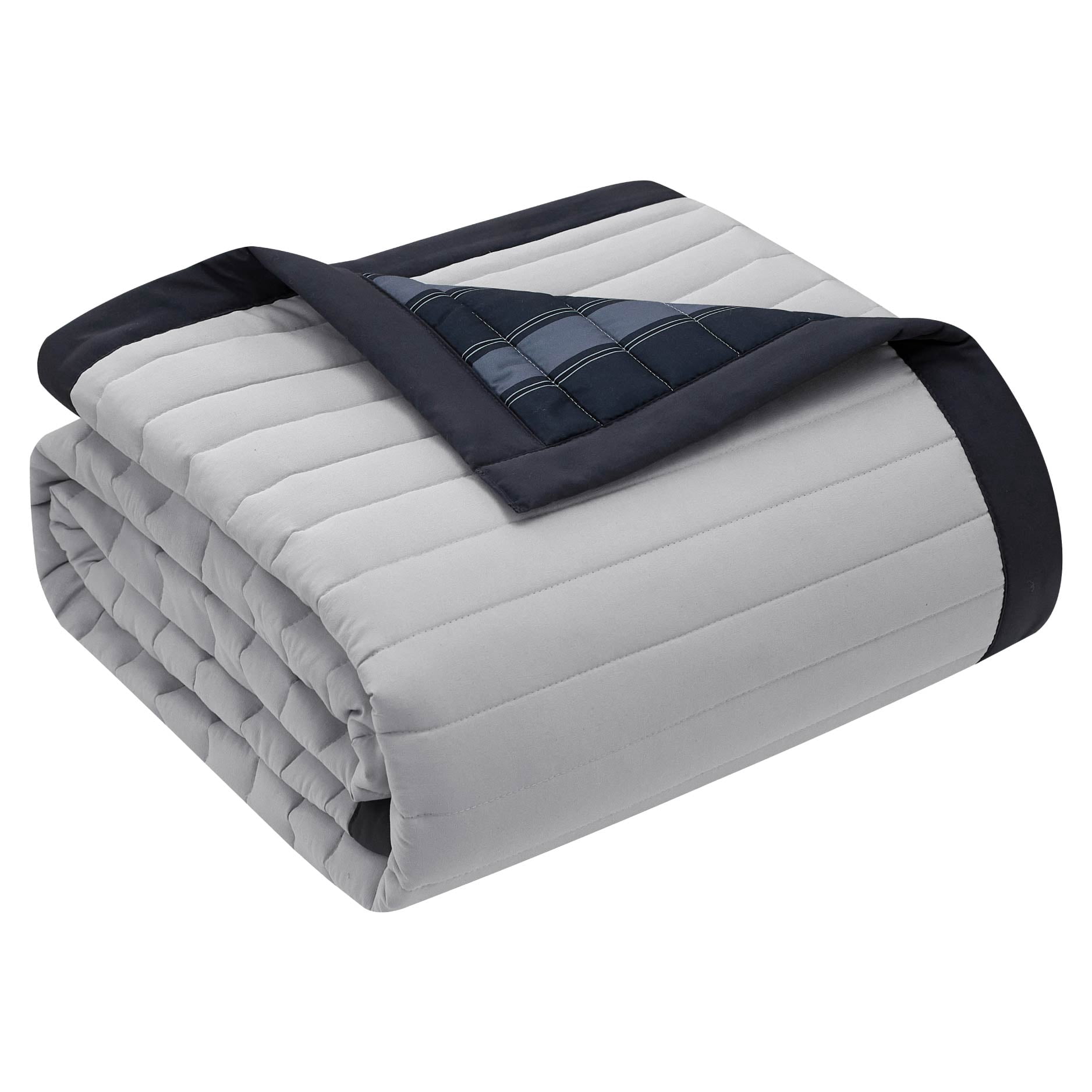 Mainstays Grey Striped Reversible Quilt, Full/Queen, 86" x 90"