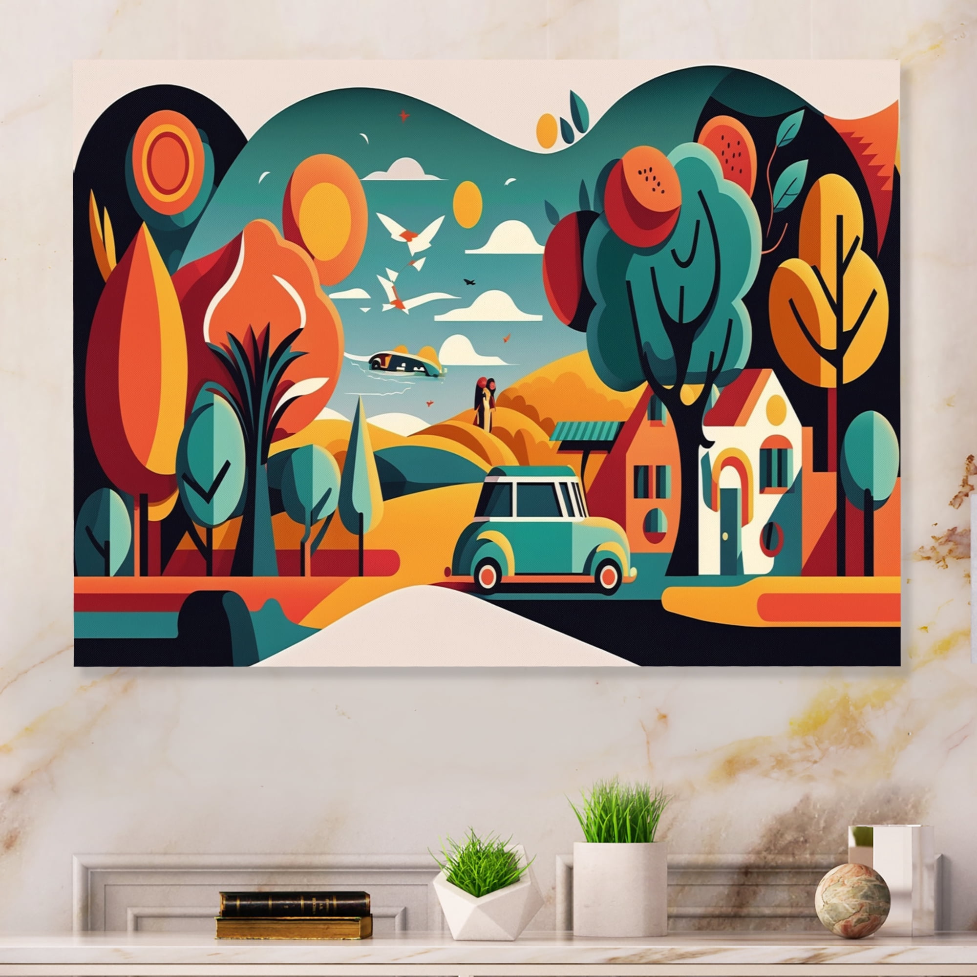 Designart Futuristic Cityscape With Trees IV Canvas Wall Art