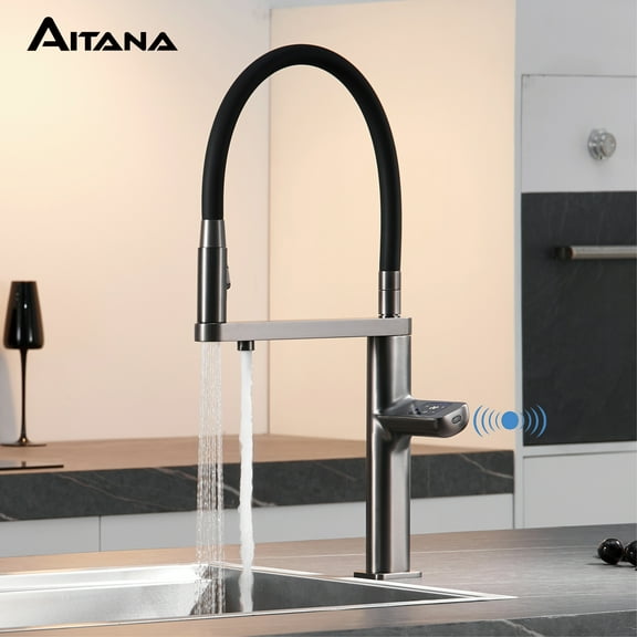 Brass kitchen faucet with induction digital display design, hot and cold water sink faucet with filtered water