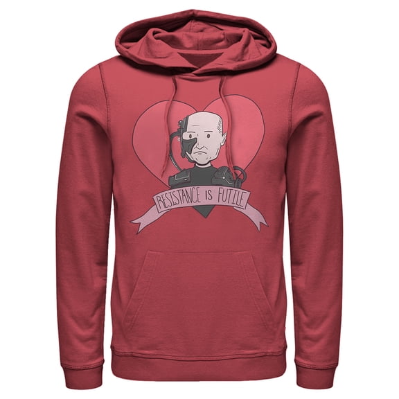 Men's Star Trek: The Next Generation Valentine's Cartoon Borg Picard Heart Resistance Is Futile  Pull Over Hoodie Red Large