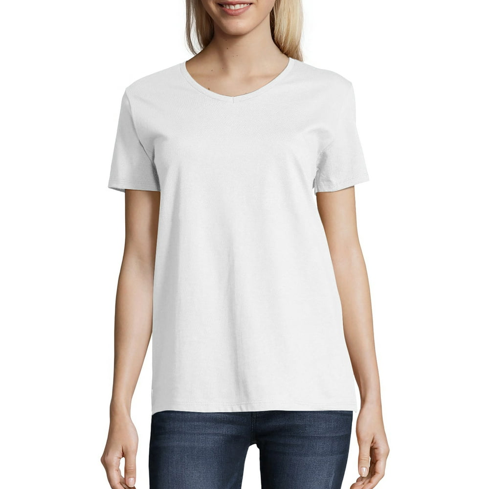 Hanes Hanes Women's Relaxed Fit Authentic Essentials Short Sleeve V