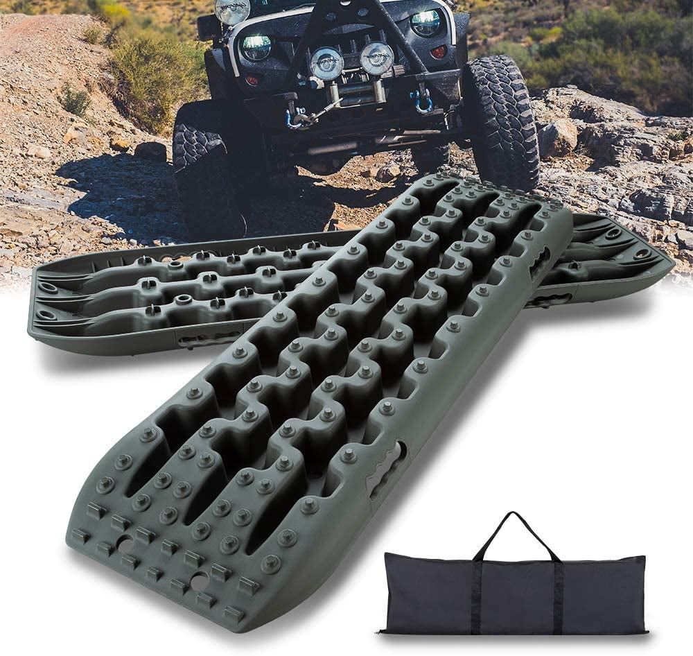 Autoxrun Recovery Tracks Traction Mat Fit for Off-Road Mud Sand Snow Vehicle Extraction Tire Traction Tool Black 