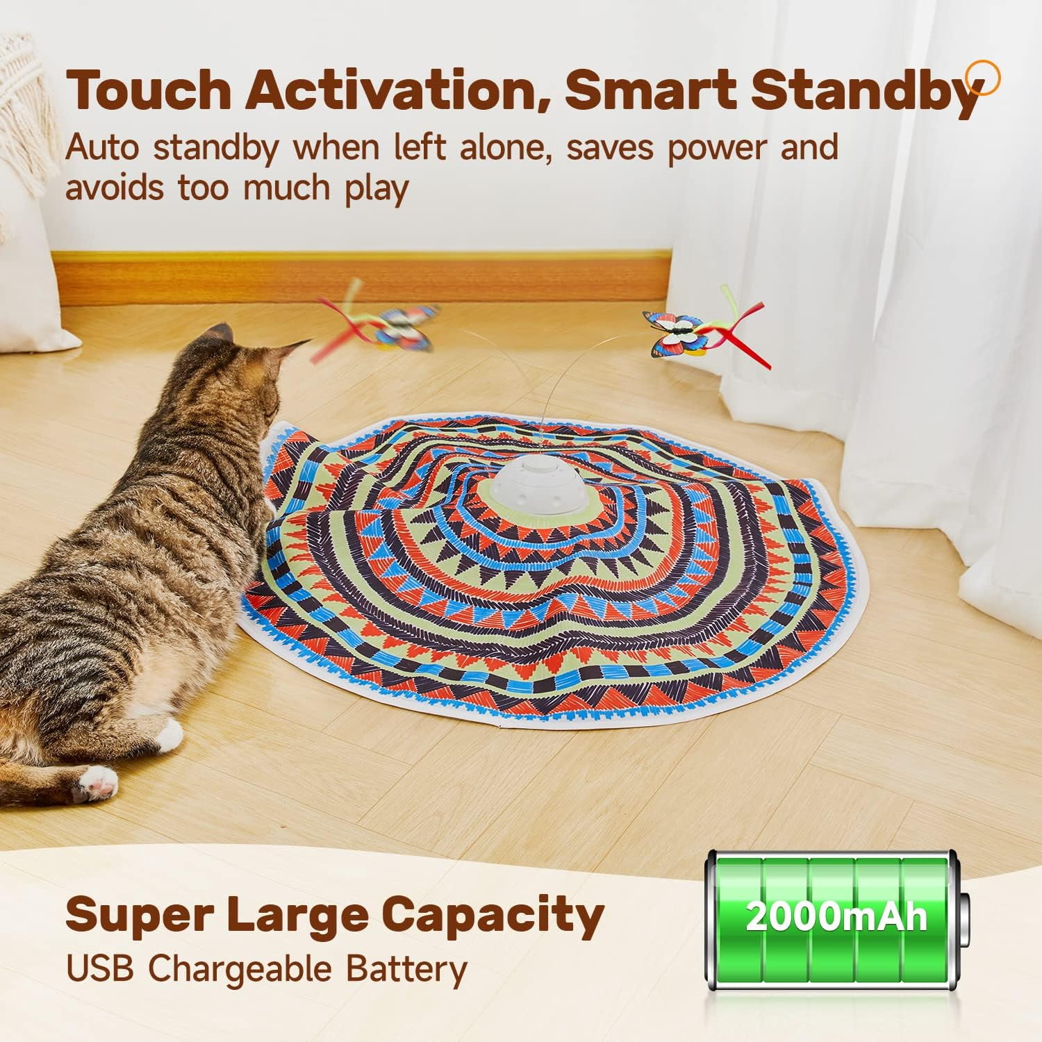 Cat Toys Chargeable, 3in1 Hide and Seek, Automatic Interactive Fun, Fluttering Butterfly, Moving Feather, Kitten Wand, Indoor Kitty Exercise Kicker 22.8 Inch Cover for All Breeds