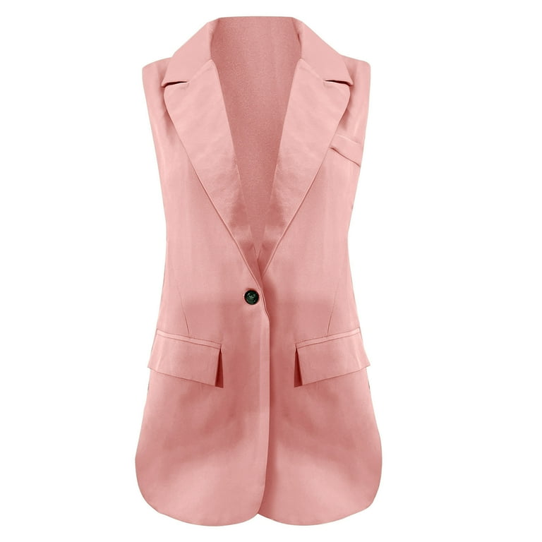 Waistcoat Women Long Sleeveless Blazer Office Waistcoats Fully Lined One Button Vest Top Jacket with Pockets Ladies Elegant Business Work Wear Formal