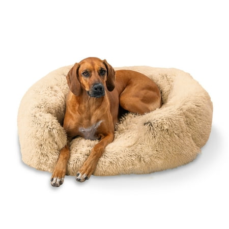 Best Friends by Sheri Shag Lounge Bed Calming Faux Fur Dog Bed, Taupe, Large 36" x 27"