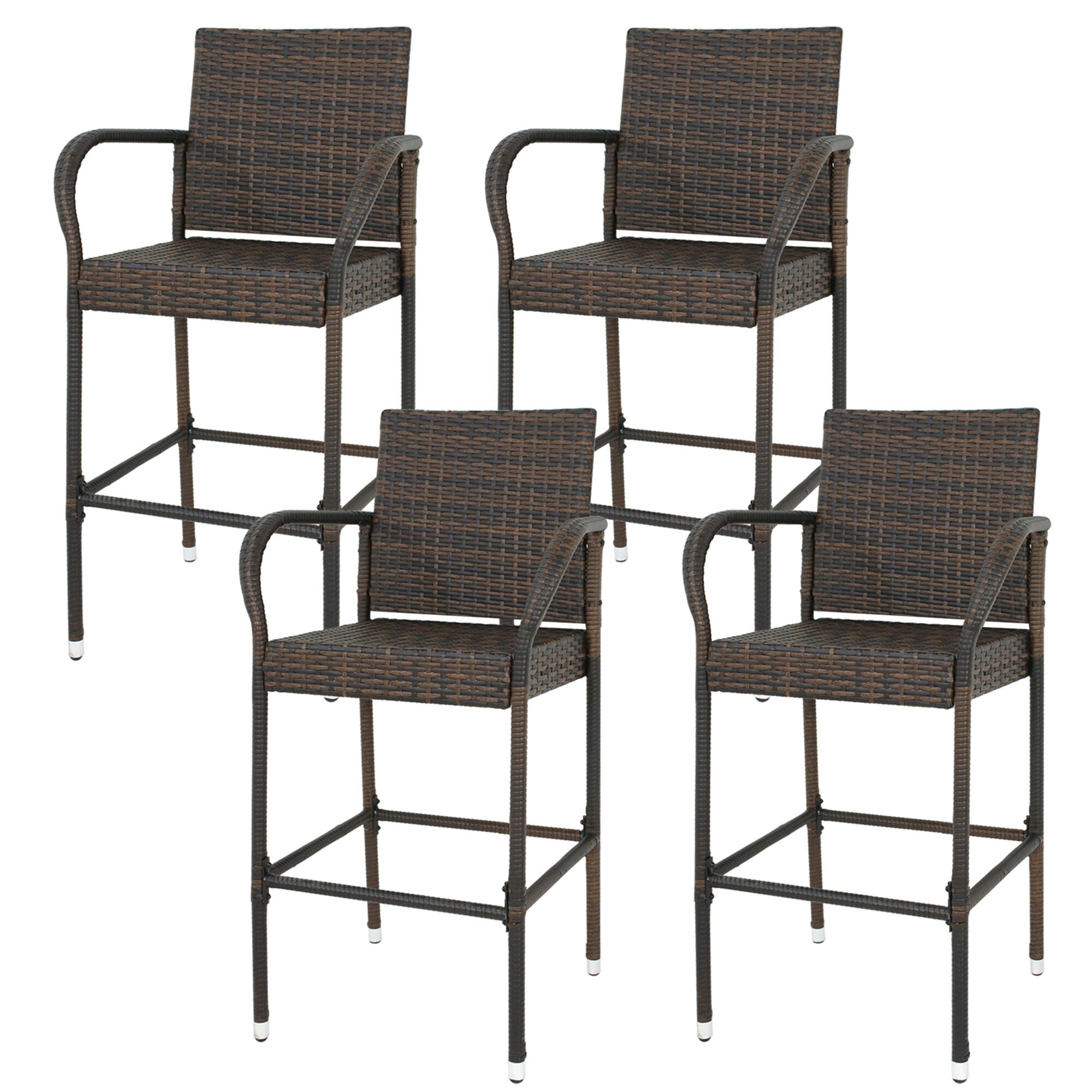 VIVOHOME 4Pcs Outdoor Wicker Barstool Patio Rattan Furniture with Cushions Black 
