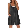 thumbnail image 2 of YTCAMLO Cotton Overalls for Women Beach Boho Casual Ruched Crew Neck Baggy Shorts Rompers with Pockets Stretchy One Piece Jumpsuits, Dark Gray1 XL, 2 of 6