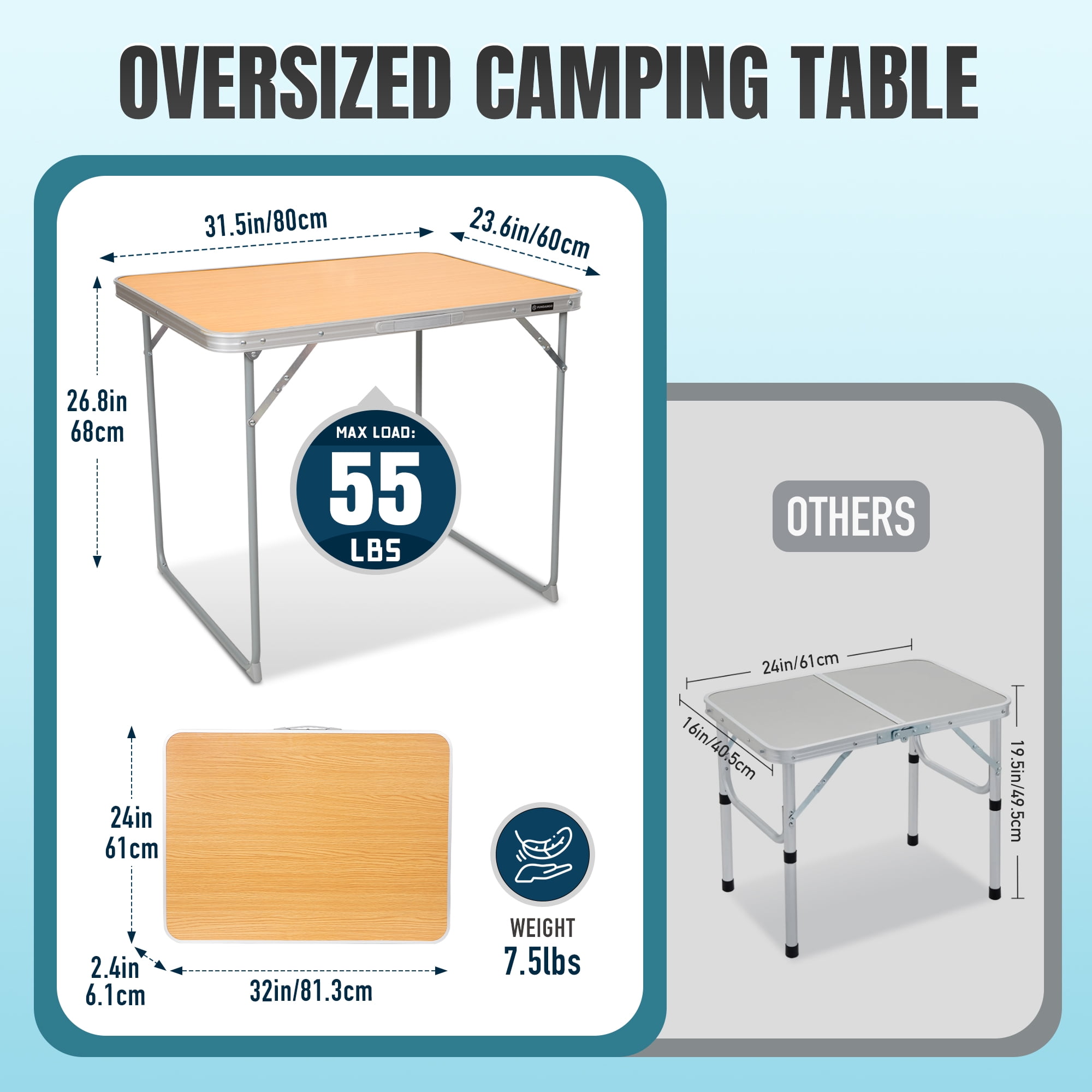 FUNDANGO Yellow Camping Folded Card Table 2.4ft Small Folding Card Table 7.5lbs Ultra Lightweight Portable Card Table for Travel Camping, Outdoor Folding Table, 31.5"*23.6"*26.8", Yellow
