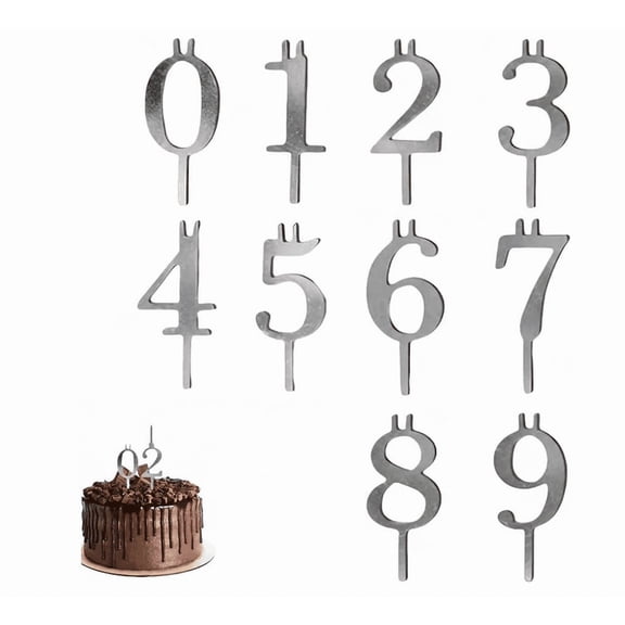 Digital Birthday Cake Candle Holder Set, Reusable Number Candle Holder Set, Metal Silver Cake Decorations for Birthdays Party Celebrations (1 Set)