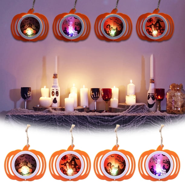 Fiudx Linterna de Calabaza de Halloween, Lámpara Colgante Plana a Pilas, Esqueleto Luminoso de Madera, Decoración para Interiores y Exteriores, Ideal para Fiestas Navideñas (2 Pilas Aa).