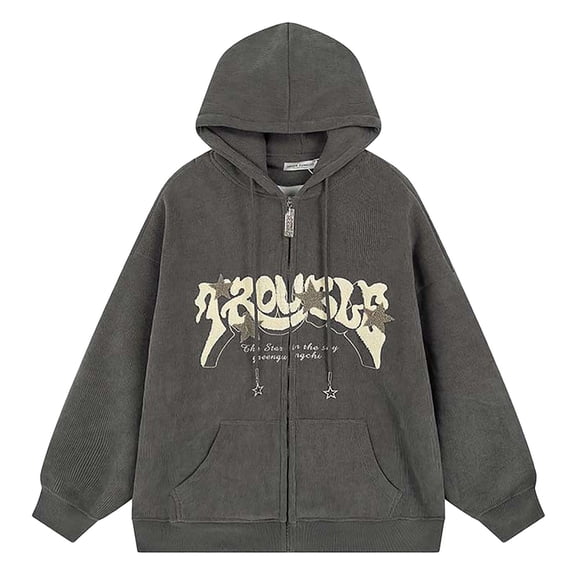 Fgnfyis Women Solid Embroidery Hooded Zipper Split Long Sleeve Hoodie Top Pullover Womens Hoodies with Zippers Grey XXL