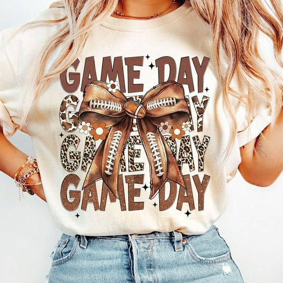 Coquette Football Mom T-Shirt, Retro Game Day Football Shirt, Fall Football Season Tee, Cute Football Bow Sports Mom Shirt