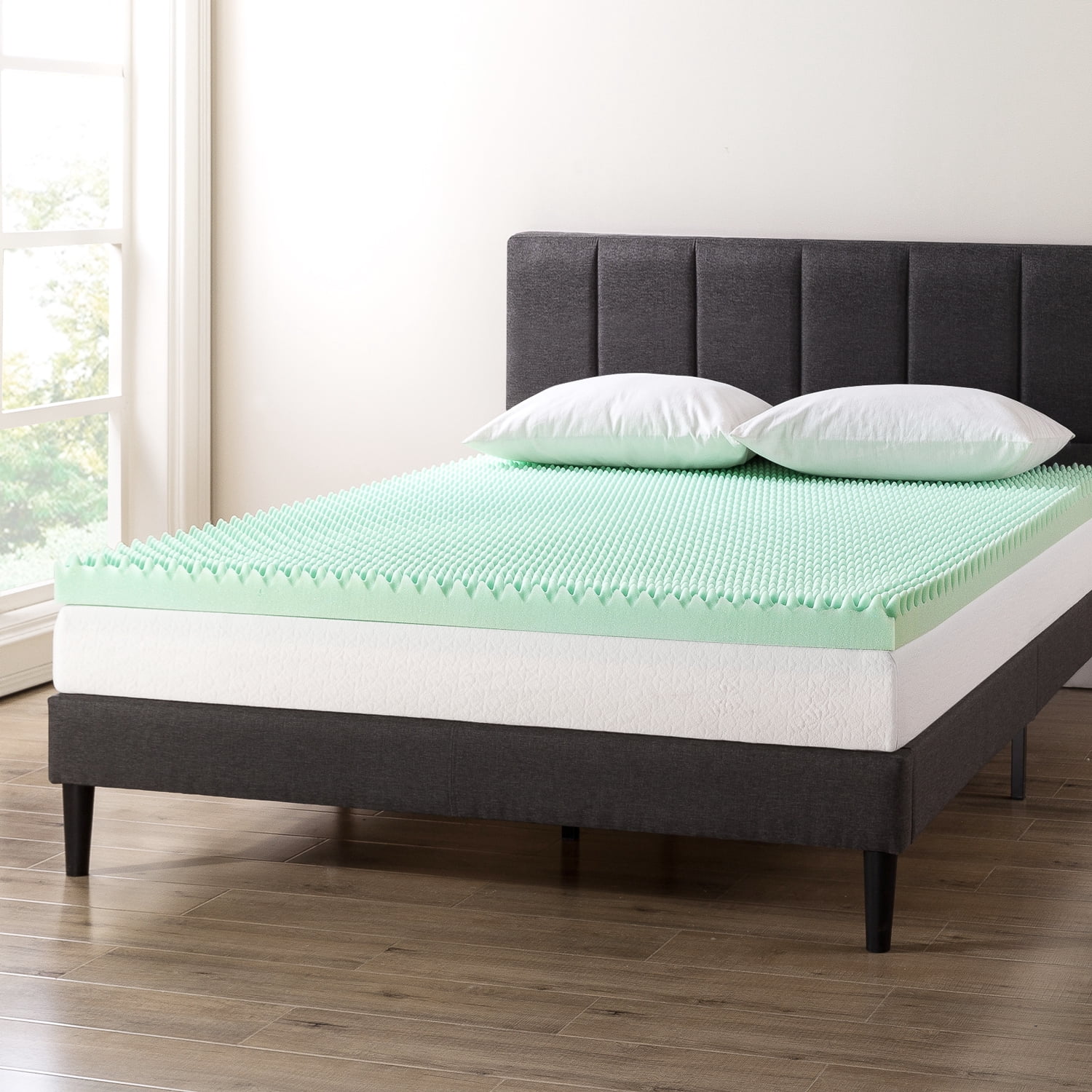 Mellow 3" Egg Crate Memory Foam Mattress Topper with Aloe Vera Infusion, Short Queen