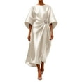thumbnail image 2 of Mceream Robe Maxi en Satin à Manches Chauve-Souris pour Femmes Col Rond Taille Froncée Mariage Cocktail Soirée Formelle Grande Taille Beige TP, 2 of 8