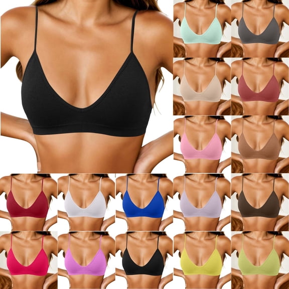 qolati Sports Bras for Women Adjustable Spaghetti Strap Backless Bralette Ribbed Knit Padded Workout Gym Yoga Bras Tops Everyday Wireless Bras Black L