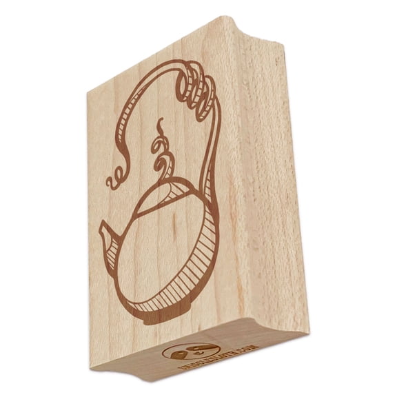 Chinese Teapot Hand Carved Handle Rectangle Rubber Stamp Stamping Scrapbooking Crafting - Small 1.7in