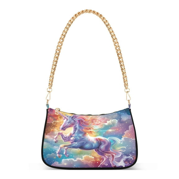 Ryvnso Unicorn with Stars Womens Chain Shoulder Bag Tote Handbags Clutch Hobo Purse with Zipper for Travel