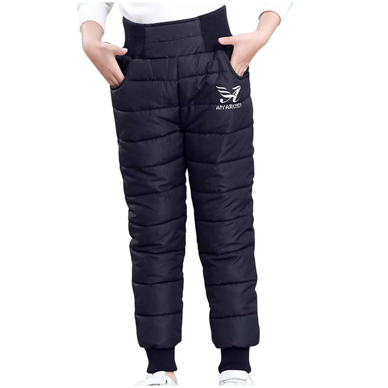 skpabo Girls Boys Solid Snow Pants Thick Winter Warm Pants Kids