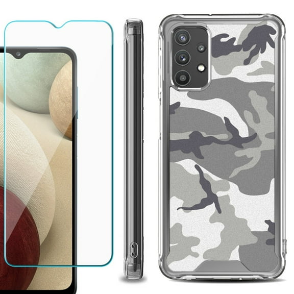 Shockproof Bumper Phone Case for Samsung Galaxy A32 5G, with Tempered Glass Screen Protector, by OneToughShield ® - Urban Camo