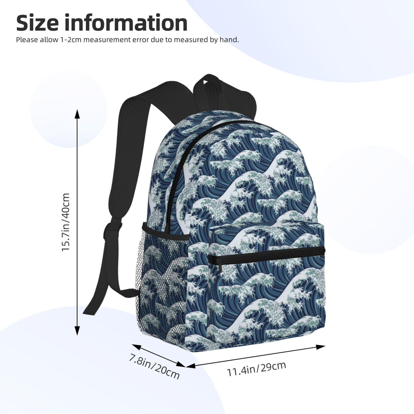 Gukieu A Japanese Great Wave Print Backpack, Waterproof Backpack with Adjustable Shoulder Straps, Suitable for Campus, Business, Travel, Unisex