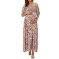 thumbnail image 7 of Biekopu Women Maternity Summer Dress Casual Solid Color/Floral Off-Shoulder Long Dress for Pregnancy Clothes Photoshoot, 7 of 7