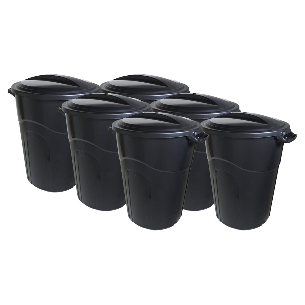 United Solutions 32 Gallon Garbage Can with Lock Lid, Black (6 Pack)