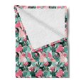 thumbnail image 2 of Flamingo Soft Flannel Fleece Throw Blanket, Exotic Beach Birds Fan Palm Leaves on Geometric Circles Modern Tropical Art, Cozy Plush for Indoor and Outdoor Use, 70" x 90", Turquoise Pink, by Ambesonne, 2 of 5