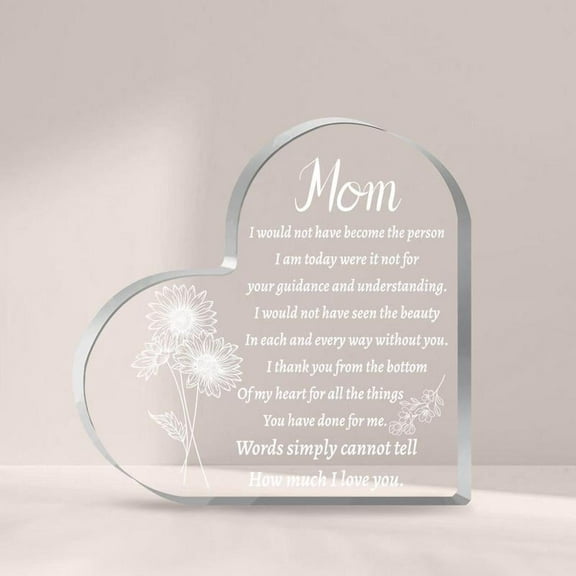 Acrylic Heart Shaped Ornaments for Room Decor, 1 Count Letter Pattern Desktop Decoration, Summer Gift, Creative Tabletop Adornment for Mom Mother Gifts Home Office Decor, Fall Decor