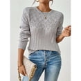thumbnail image 4 of Suéteres de Punto Ligeros de Crochet con Cuello Redondo y Mangas Largas para Mujer Conjuntos de Otoño A Gris XL, 4 of 8