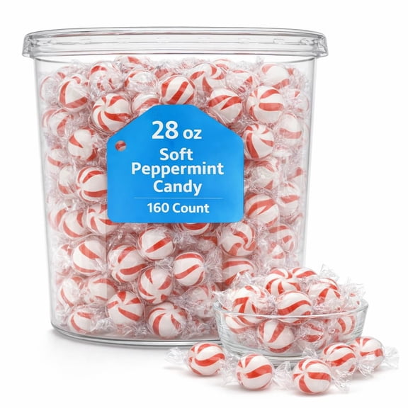 Bobs Sweet Stripes Soft Peppermint Candy, 160 Individually-Wrapped Pieces, 28 Ounce Jar 07941