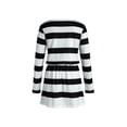 thumbnail image 3 of Yuemengxuan Women Summer Dress, Stripe V-Neck Long Sleeves Drawstring Waist Skirt, 3 of 8