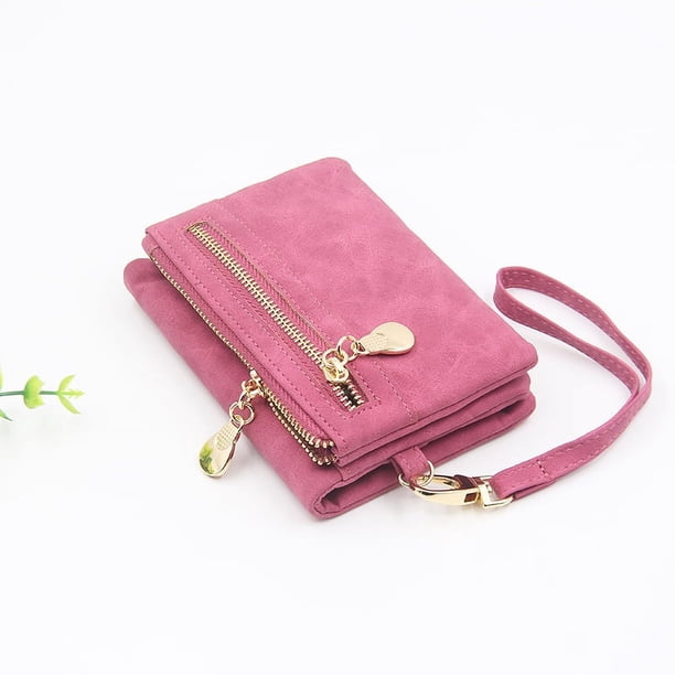 Cartera larga de mujer con doble cremallera y acabado esmerilado, cartera de mano de mujer de gran capacidad, cartera de mano larga