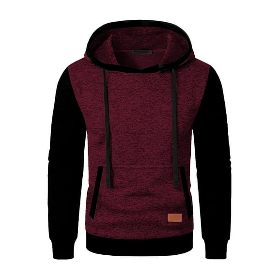 SBYOJLPB Men's Color Blocked Long Sleeve Hooded Sweatshirt Knitted Top Fashion Streetwear Casual Jacket Soft Comfortable Pullover Hoodie Sweatshirt Wine