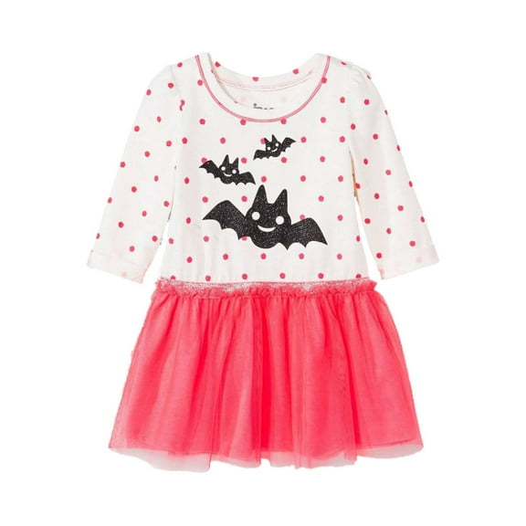 Infant Toddler Girls Ivory Pink Bat Halloween Long Sleeved Tutu Dress 3T