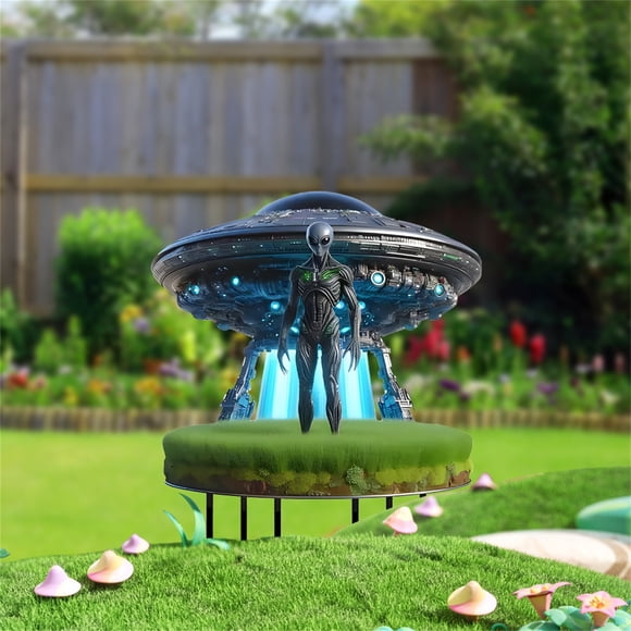 UFO and Alien Invasion Acrylic Garden Stake Weatherproof Outdoor Yard Art Decor, Indoor/Outdoor Themed Floor Insertion Ornament